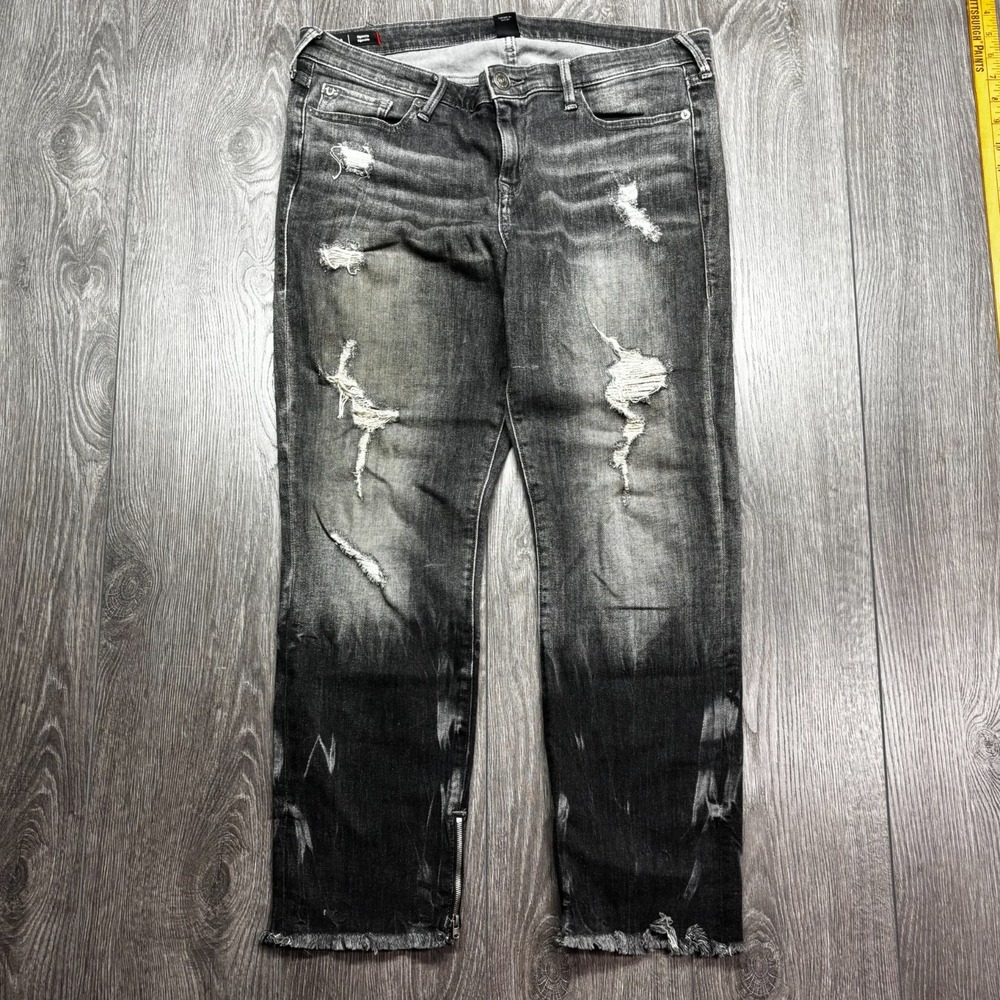 True Religion Jeans Womens 32 Black Sara Cigarette Ankle Medium Wash Denim City